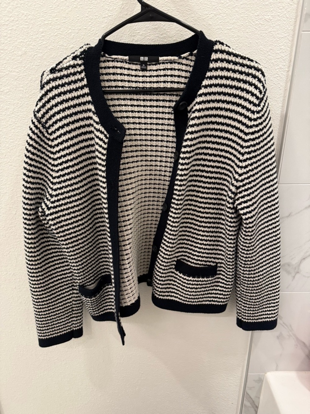 Uniqlo Navy & White Striped Knit Cardigan Jacket